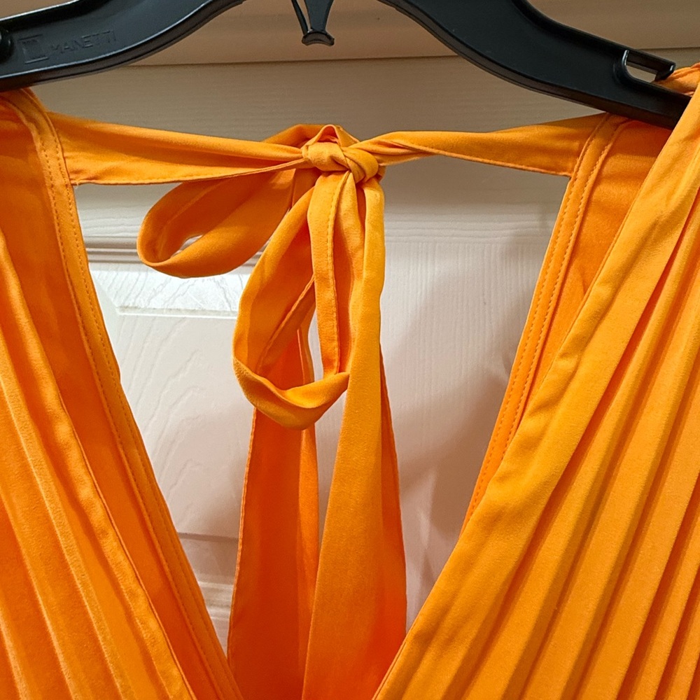 Express Bold Orange and Pink Pleated Dress - Picture 3 of 6